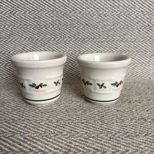 Lot of 2 Longaberger‎ Pottery HOLLY BERRY Votive Candle Holders  USA